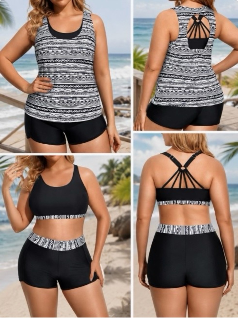Holipick 3 Pc Aztec Print Tankini Swimsuit.
